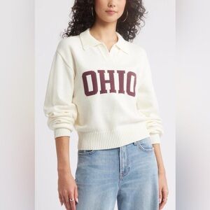 BP Ohio Cropped Knit Sweater XS Cream Varsity Preppy Collegiate